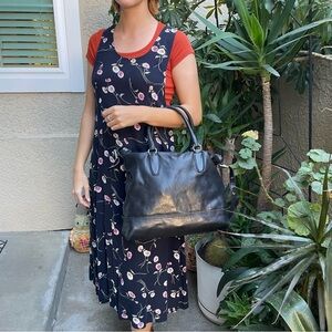 Vintage black/silver Coach large leather bag